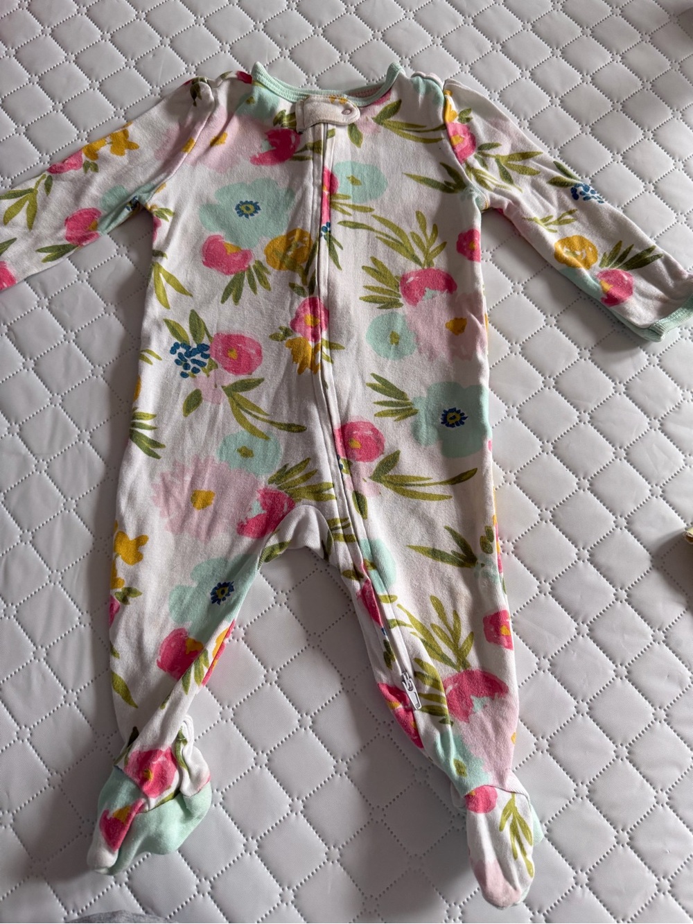 cloud island Pink, Mint & Yellow Floral Footed One-Piece. Size 3-6 months